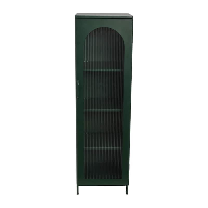 Solstice Metal Cabinet with 3 Adjustable Storage Shelves and Arched Glass Door