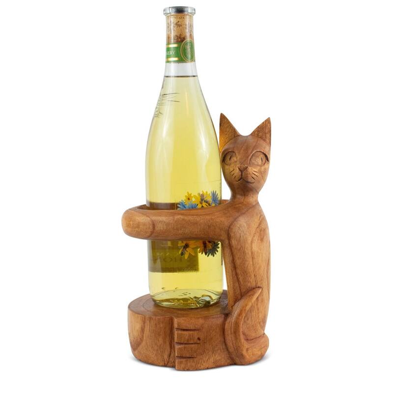 Wooden Handmade Wine Rack Bottle Holder Free Standing Siamese Cat Wood