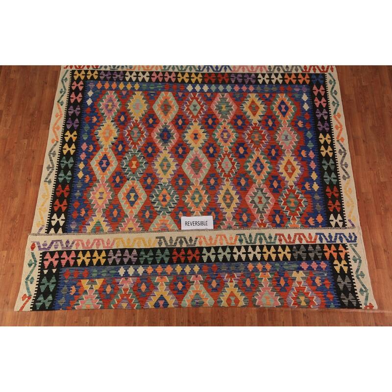 All-Over Kilim Oriental Area Rug Hand-Woven Wool Carpet - 8'5"x 9'9"