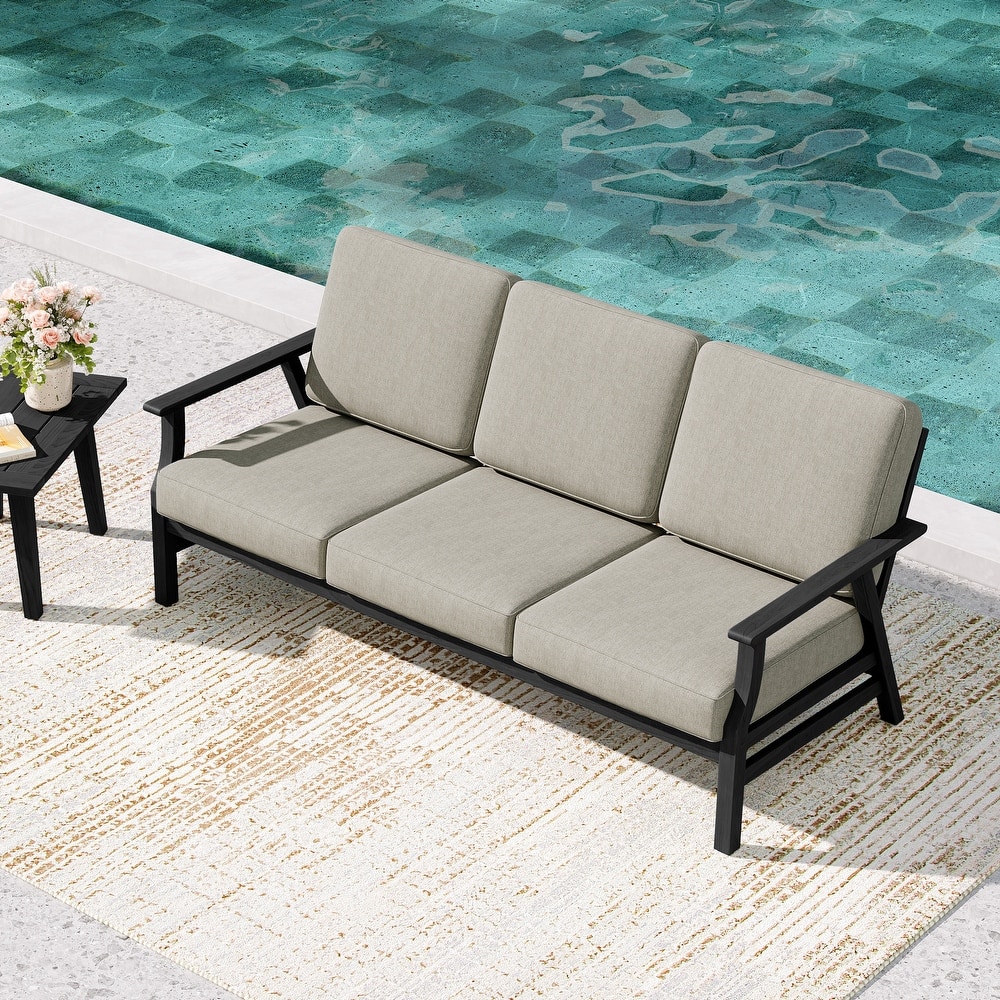 Teak Frame Outdoor Loveseat Daybed with Water-Resistant Cushions.