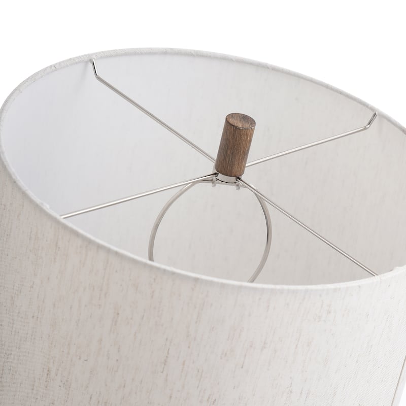 Logan Table Lamp - Brushed Steel Finish - Heathered White Fabric Shade
