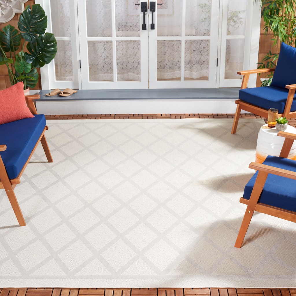 Martha Stewart by SAFAVIEH Washable Zlata Indoor/ Outdoor Waterproof Trellis Rug - Ivory/Light Grey - 8' x 10'