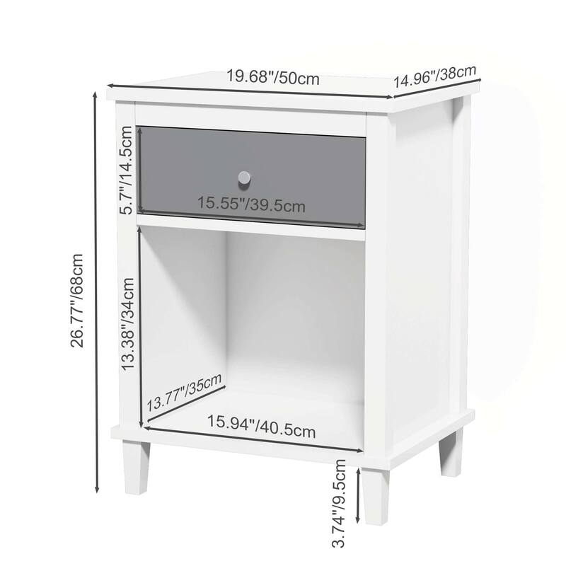 Wooden Nightstand with One Drawer One Shelf for Kids, Adults, White