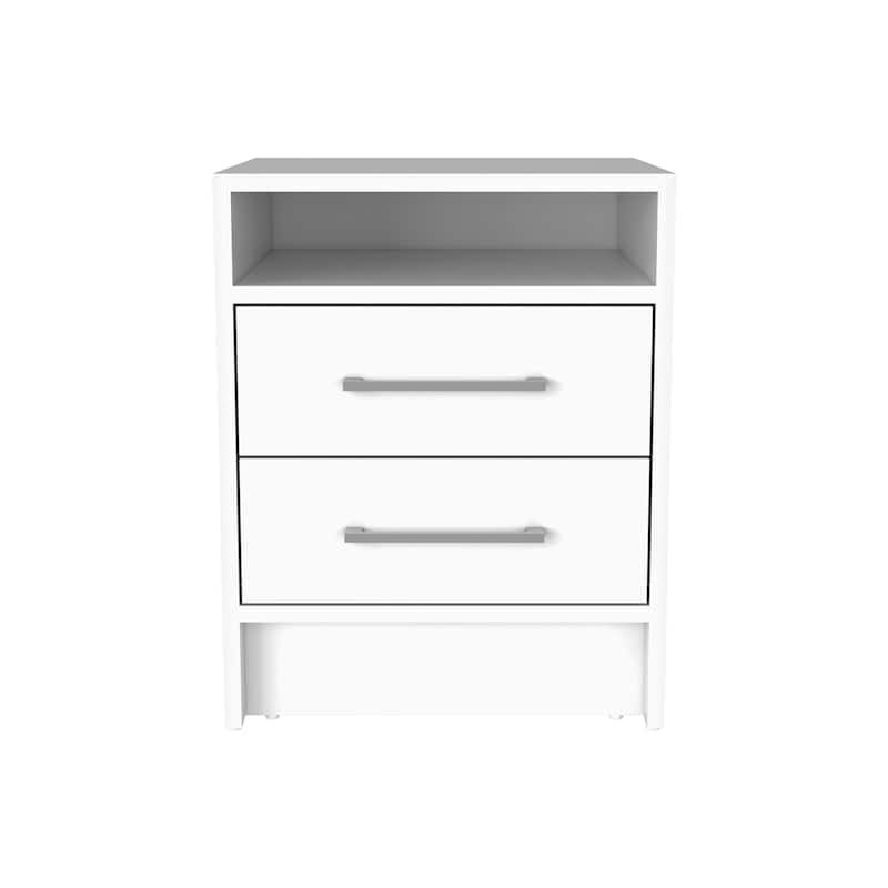 Modern Black Two-Drawer Nightstand with Open Shelf, Versatile Storage Cabinet for Bedroom and Living Room