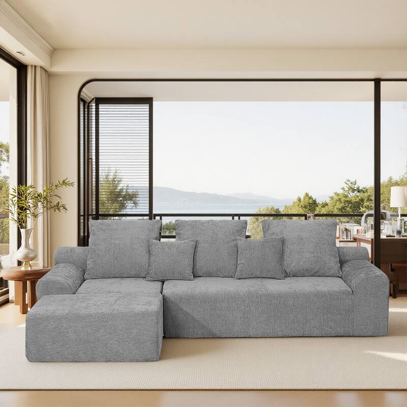 111.2" Modern L-Shaped Sectional Sofa - Modular Couch with Adjustable Configurations, Soft Melange chenille Fabric - Grey