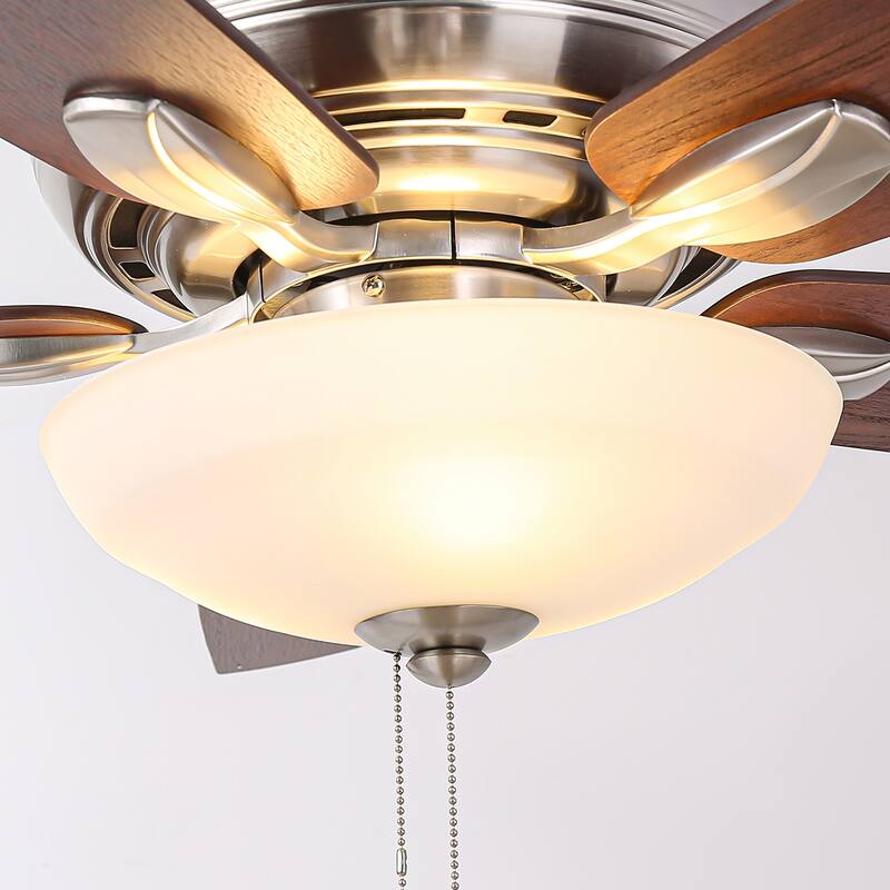 52-inch Traditional Nickel Frosted Glass Ceiling Fan with Light and Pull Chain - Polished Nickel