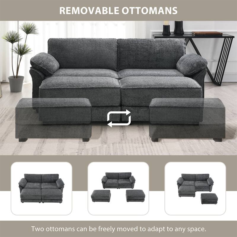 Free Combination Modular Convertible Sectional Sofa Bed Set,Deep-Seat Loveseat with Ottoman