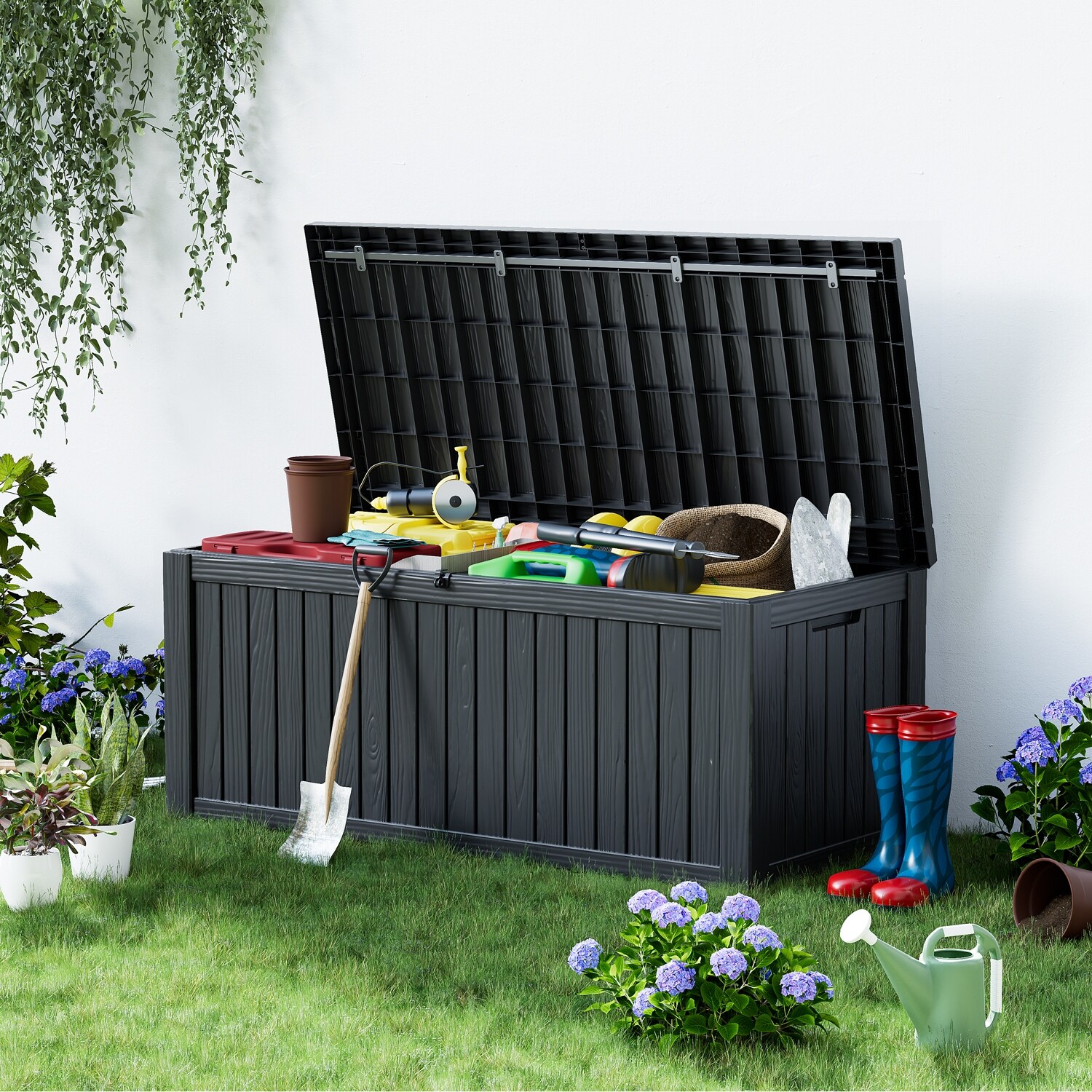 150 Gallon Waterproof Resin Deck Box Large Outdoor Storage for