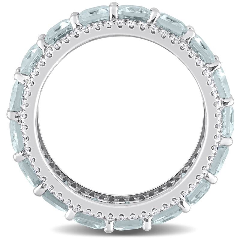 Miadora 14k White Gold 9 1/3ct TGW Aquamarine & 5/8ct TDW Diamond Eternity Wedding Band Ring