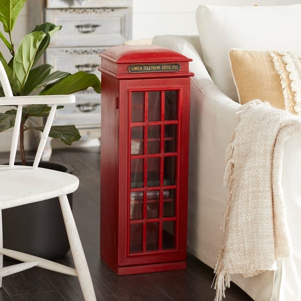 slide 2 of 20, Red Wooden Vintage London Booth 2 Shelf Telephone Storage Unit Red