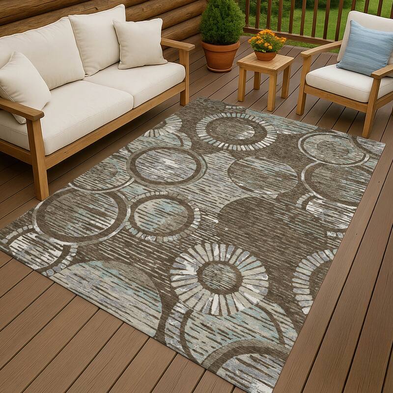 Machine Washable Indoor/ Outdoor Modern Grover Chantille Rug - Chocolate - 8' x 10'