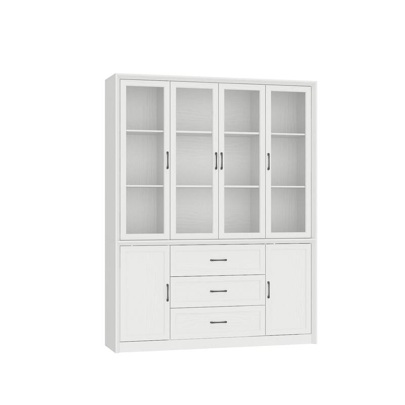 79.6" Tall Glass Display Cabinet, 6-Tier Bookshelf with Drawers Bookcae Panrty