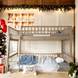 Detachable Design High-Quality Solid Pine Wood Bunk Bed, Full Xl Over Queen Loft Bed, Easy Assembly