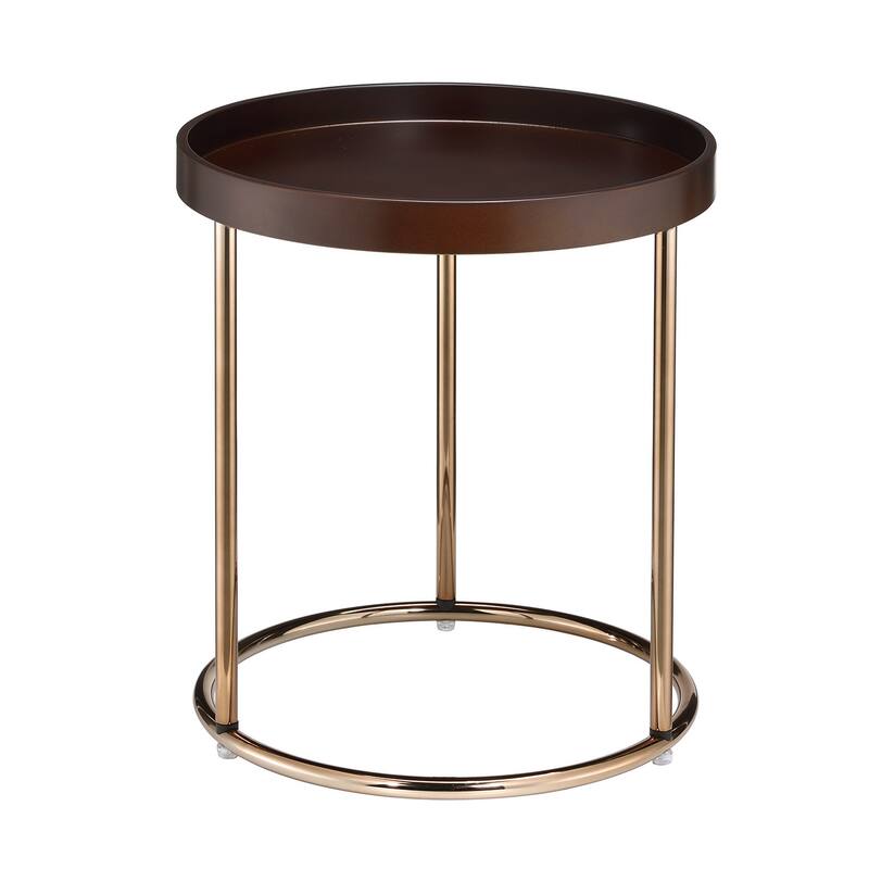 Round Tray Table with Metal Frame for Living Room, Espresso