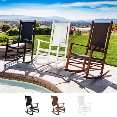 Hampton Genuine Hardwood Rocking Chair with Weather-Resistant Woven Wicker Back