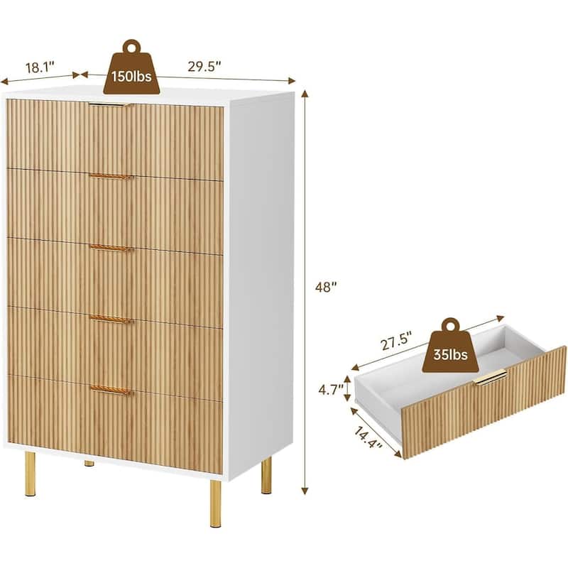 5 Drawer Dresser for Bedroom with Gold Handle and Large Drawer
