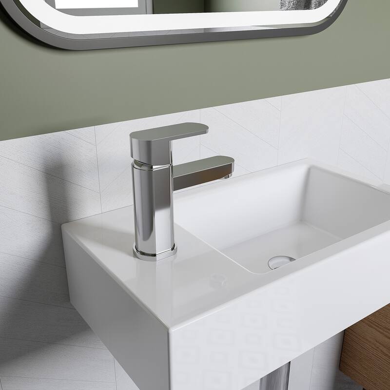 HOROW Left-Handed White Ceramic Wall-Mounted Rectangular Vessel Sink in Porcelain - N/A