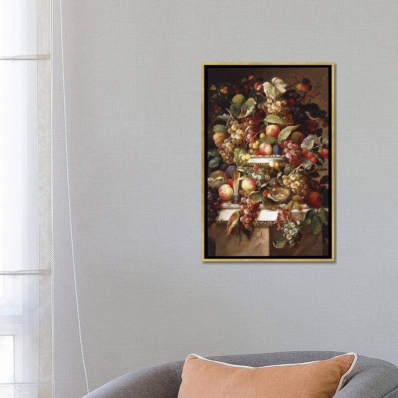 iCanvas "Still Life with Grapes and Peaches," by Charles Baum Framed