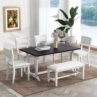 P PURLOVE 7-Piece Retro Dining Set - Wood Table & 6 Upholstered Chairs For Kitchen & Dining Room