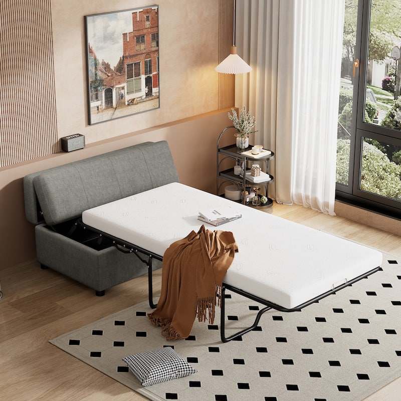 Roomfitters Twin Folding Ottoman Sleeper Bed with Mattress Convertible Guest Bed - Dark Grey