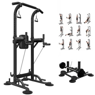 Power Tower Dip Station, support de barre de traction réglable en hauteur à 2 niveaux, équipement d'entraînement de musculation multifonction