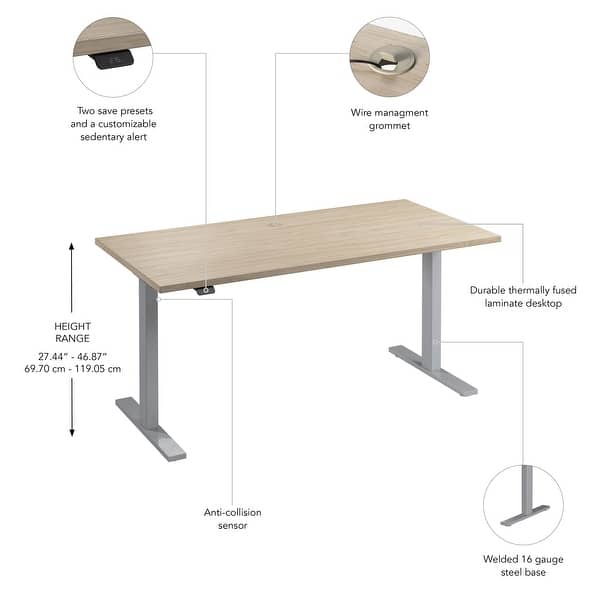 dimension image slide 5 of 22, Bush Business Furniture Move 60 Series 60x30 Adjustable Standing Desk