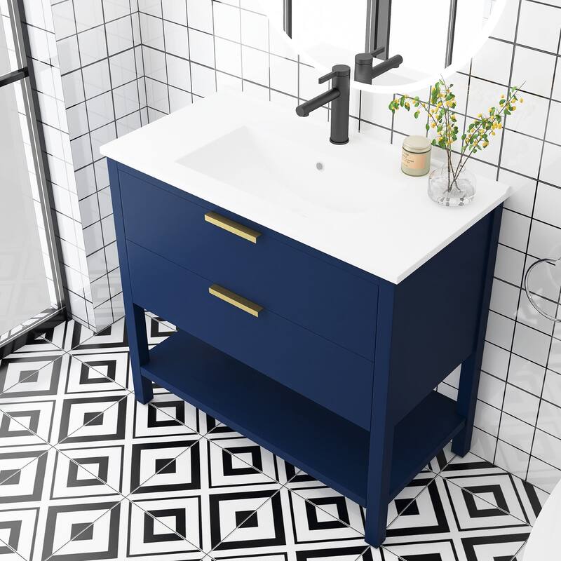 Plywood Freestanding Bathroom Vanity Set with Integrated Sink