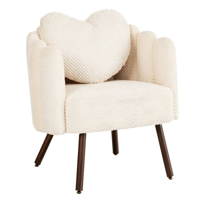 Blossom Accent Chair with Heart-Shaped Pillow - Beige