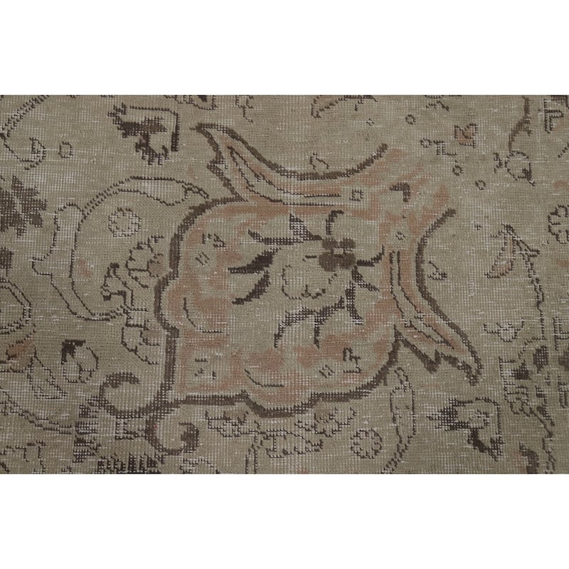 Distressed Muted Tabriz Vintage Persian Area Rug Handmade Wool Carpet - 9'4" x 12'5"