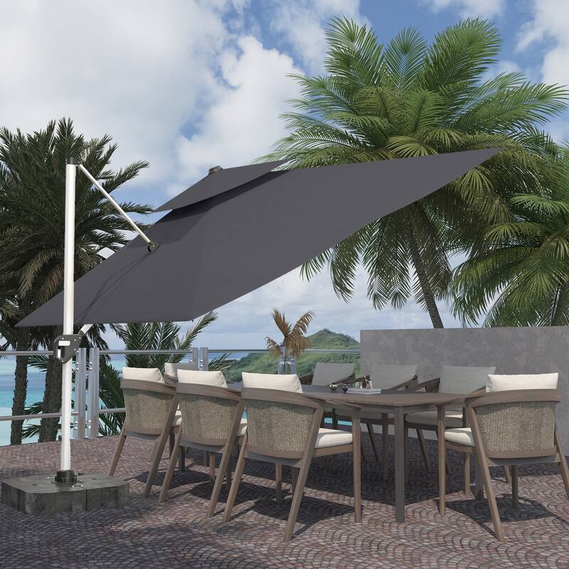 11FT Patio Umbrella Outdoor Square Double Top Umbrella with Base