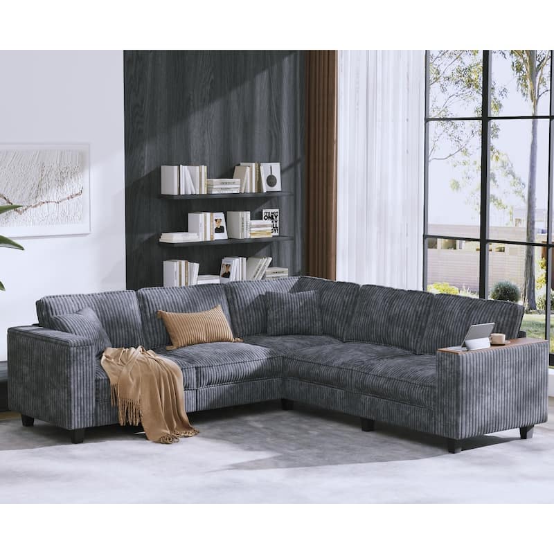 Christopher Knight Home - Jackson Oversized L-Shaped Corduroy Corner Couch with Armrest Storage