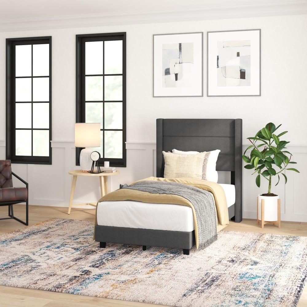 Upholstered Platform Bed with Wingback Headboard