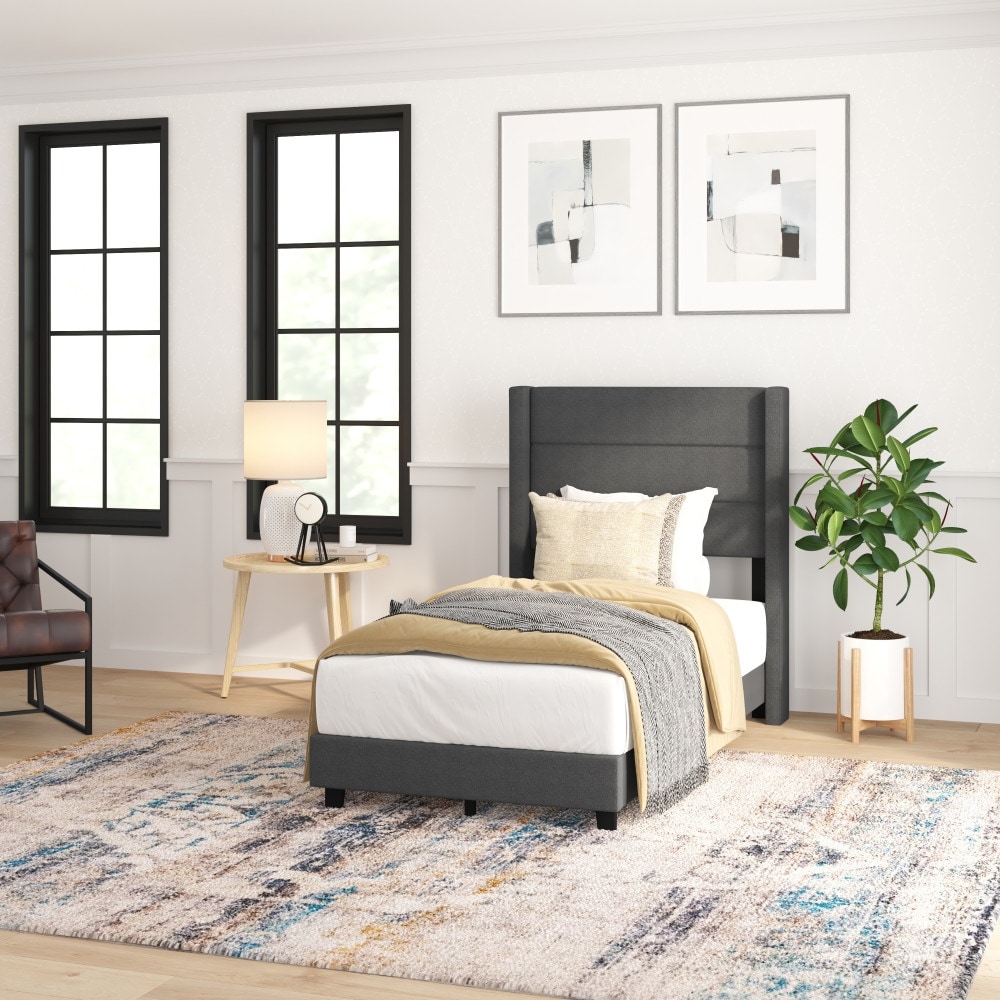 Upholstered Platform Bed with Wingback Headboard