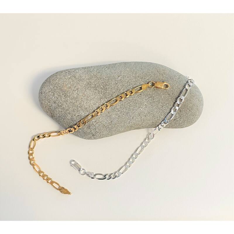 Sterling Silver 5 mm Diamond-cut Figaro Bracelet 7 Inch