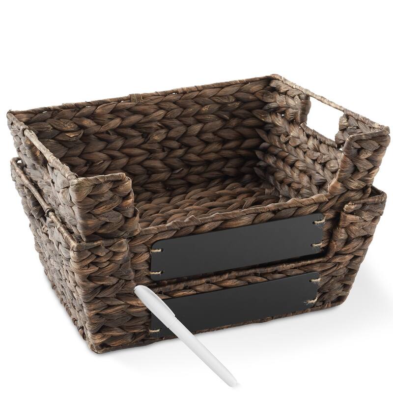 2pk Seagrass Water Hyacinth Pantry Baskets with Handles Wide Kitchen - Espresso - Hyacinth