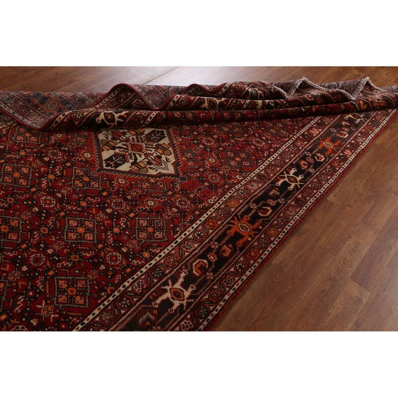 Hand Knotted Oriental 100% Wool Carpet Traditional Geometric Red Hamedan Area Rug - 10' 7'' X 5' 3''