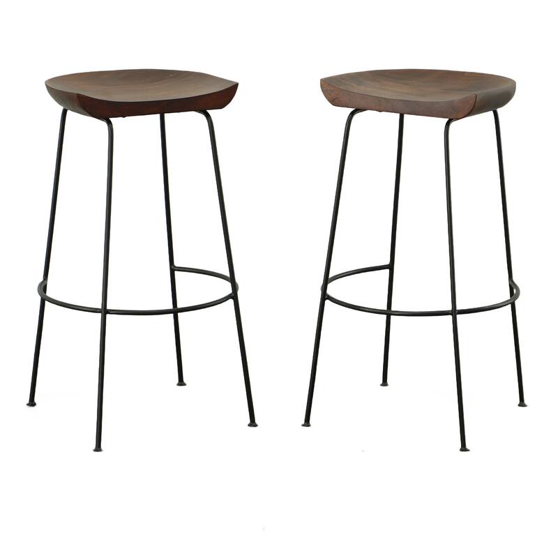 HomeRoots Set of Two 31" Chestnut And Black Steel Backless Bar Height Bar Chairs