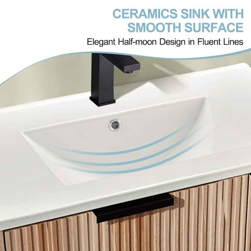 32"36" in. W x 18.3in. D Classic Rectangular Integrated Ceramic Bath Basin Sink Vanity Top