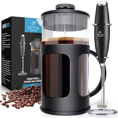 Zulay Kitchen Premium French Press Coffee Pot and Milk Frother Set