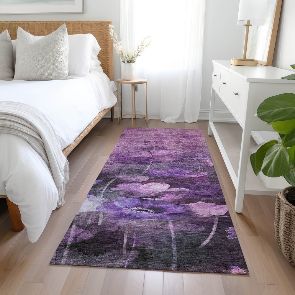 Machine Washable Indoor/ Outdoor Chantille Modern Floral Rug