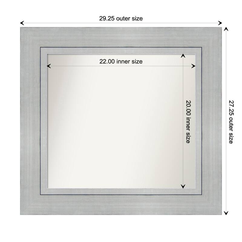Romano Silver Framed Non-Beveled Custom Wall Mirror, Bathroom Vanity Mirror - Outer Size: 29.25 x 27.25