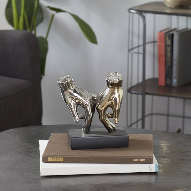 Polystone Hands Decorative Sculpture - Silver - Roche River Decor