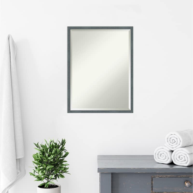 Beveled Wood Bathroom Wall Mirror - Dixie Blue Grey Rustic Narrow Frame