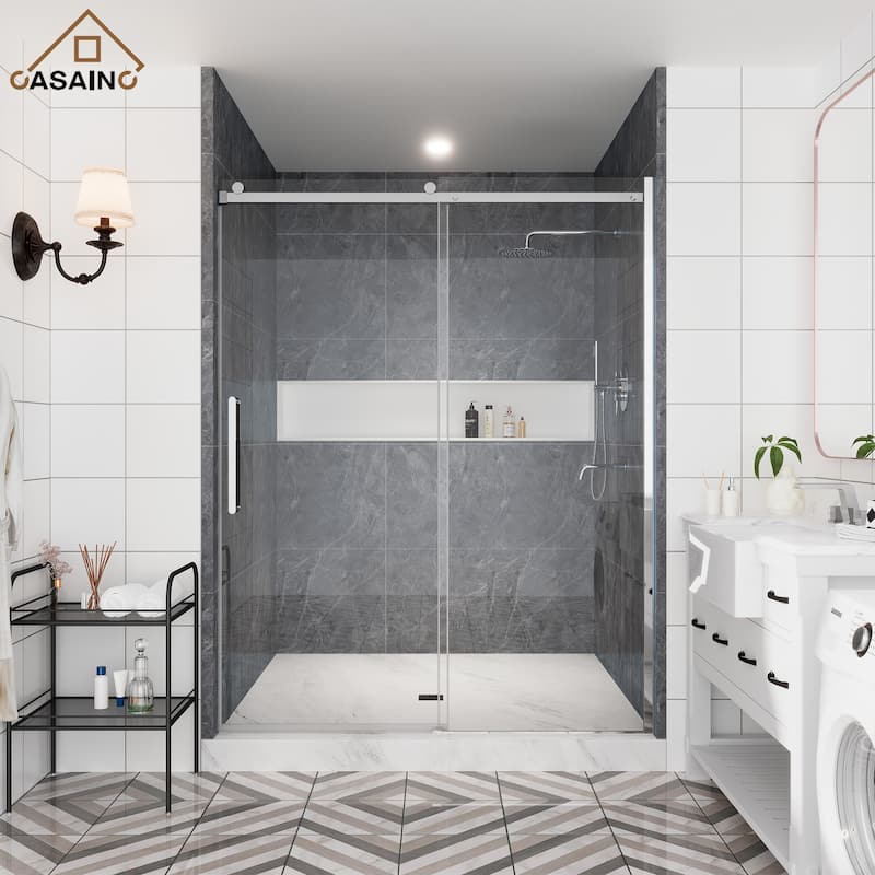 CASAINC 48"/60"W x 76" Sliding Frameless Shower Door with SGCC certification - 60" x 76" - Chromed