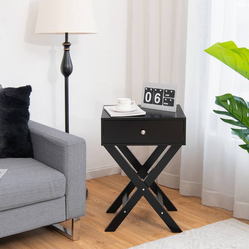Costway Side Nightstand with Drawer x Shaped Structure Accent Sofa End