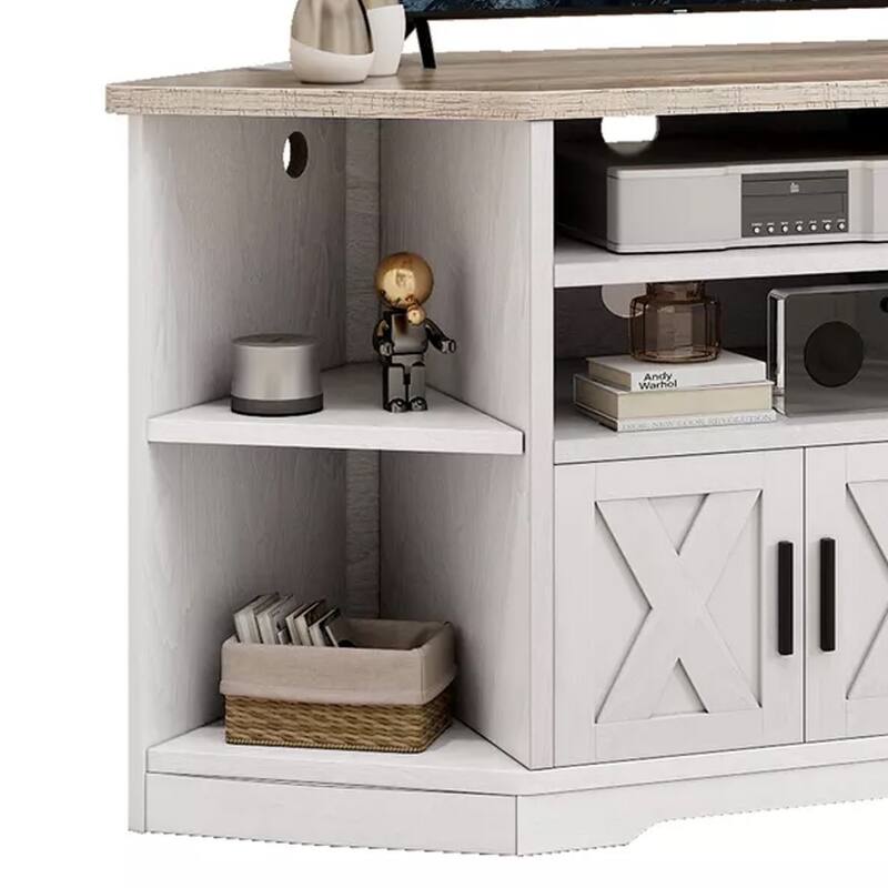 Corner TV Stand W/ Power Outlet Media Console for to 55 Inch Wash Grey - 47 inches in width
