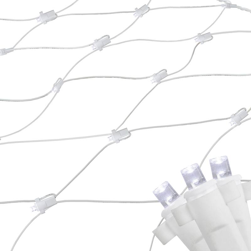 4'x6' Pure White LED Wide Angle Net Style Christmas Lights, White Wire