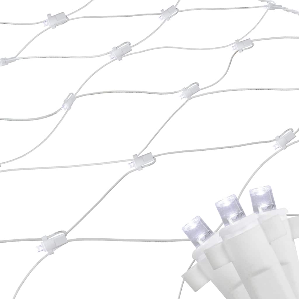 4'x6' Pure White LED Wide Angle Net Style Christmas Lights, White Wire