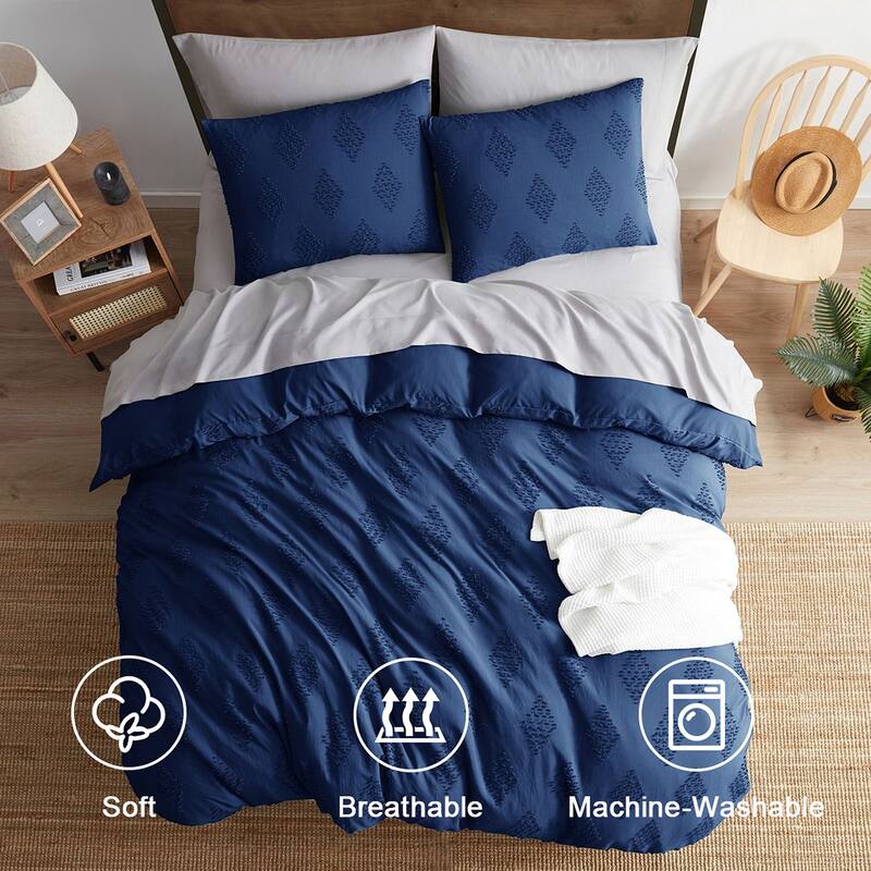 Nestl Boho Tufted Embroidery Double Brushed Duvet Cover with Button Closure