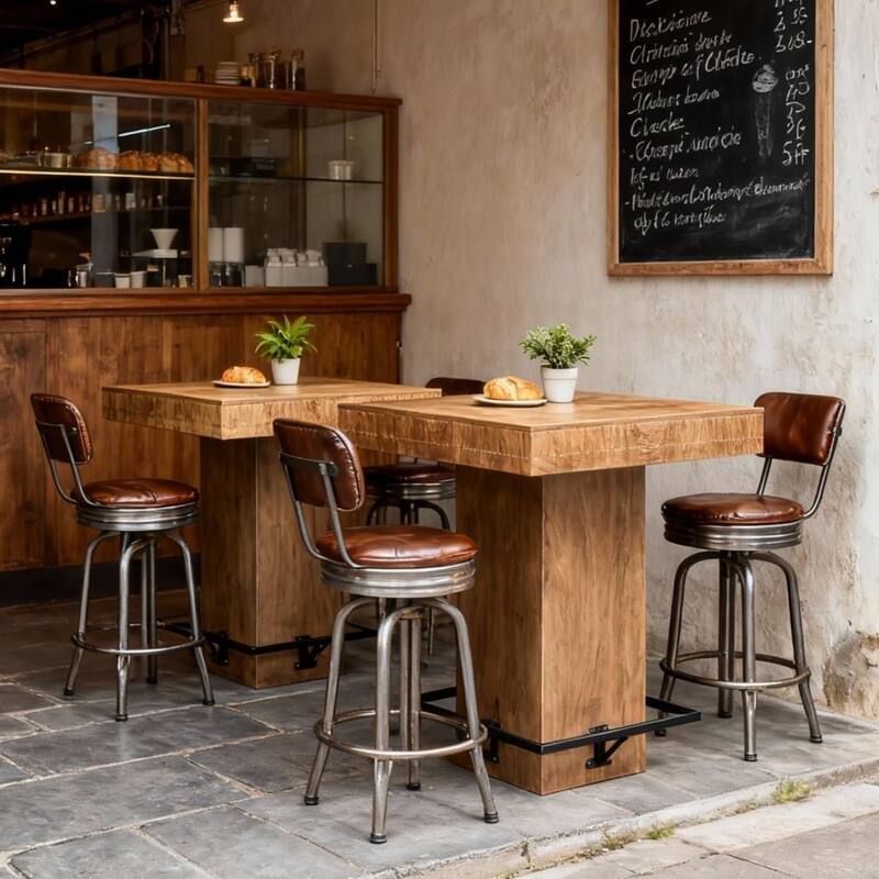 Square Bar Table, 37.4"H Wooden Bistro Pub Table with Metal Footrest for Small Bars, Kitchen Nook